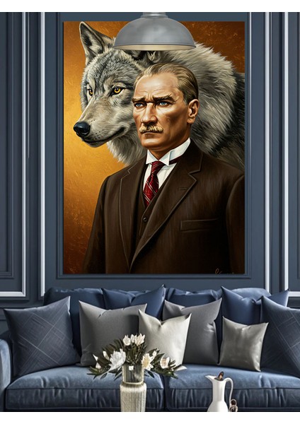 Kurt ve Mustafa Kemal Atatürk Portresi Dekoratif Kanvas - Mdf Ahşap Tablo indirimleri