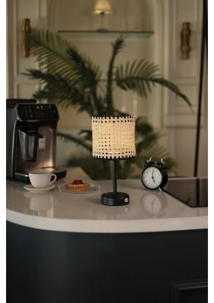 Hazeran & Rattan Masa Üstü Kablosuz Şarjlı Masa Lambası - Alt Uzun Siyah modelleri