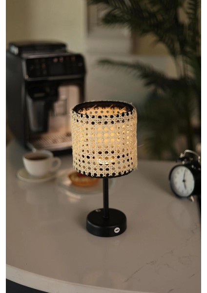 Hazeran & Rattan Masa Üstü Kablosuz Şarjlı Masa Lambası - Alt Uzun Siyah fırsatları