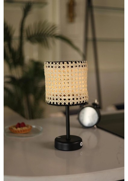 Hazeran & Rattan Masa Üstü Kablosuz Şarjlı Masa Lambası - Alt Uzun Siyah indirimleri