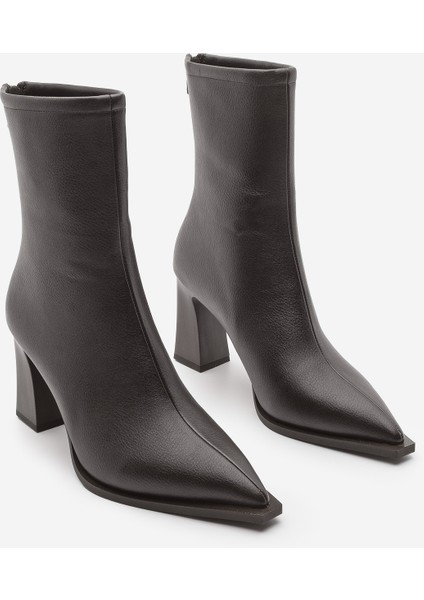 Kadın Topuklu Bot Sivri Burun Arkadan Fermuarlı Kalın Ökçe Kikas Kahve indirimleri