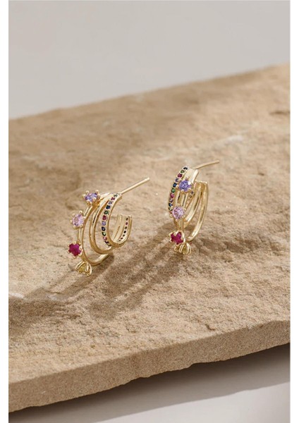 3 Katlı Pembe Taşlı Elegant Küpe fiyatları