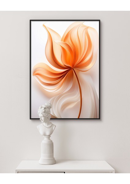 Metal Çerçeveli Gerçek Camlı Tablo, Dijital Baskı, Balkabağı Rengi Çiçek Temalı Tablo, Salon, Oturma Odası Ofis Tablo