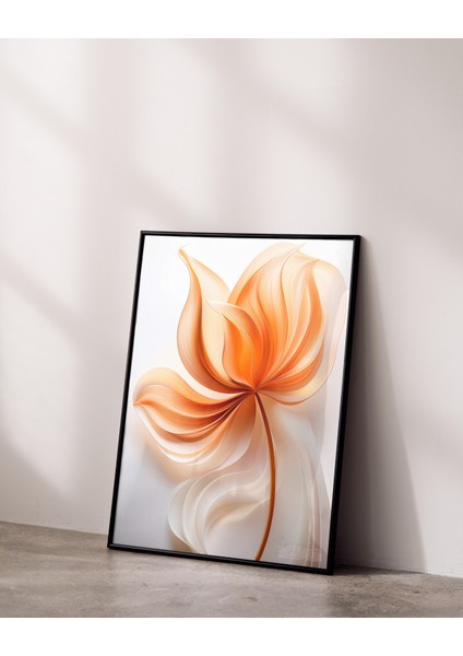 Metal Çerçeveli Gerçek Camlı Tablo, Dijital Baskı, Balkabağı Rengi Çiçek Temalı Tablo, Salon, Oturma Odası Ofis Tablo fiyatları