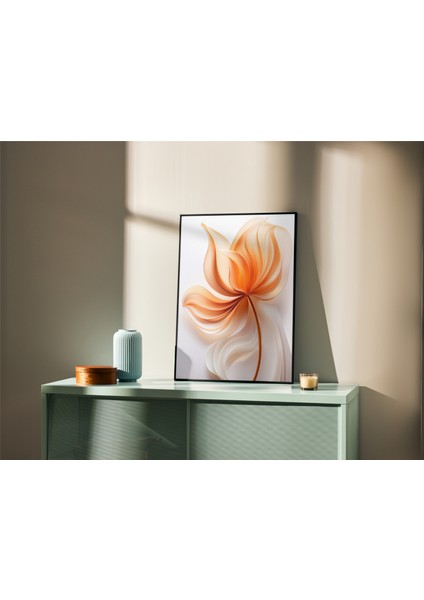 Metal Çerçeveli Gerçek Camlı Tablo, Dijital Baskı, Balkabağı Rengi Çiçek Temalı Tablo, Salon, Oturma Odası Ofis Tablo fırsatları