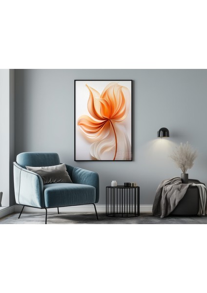 Metal Çerçeveli Gerçek Camlı Tablo, Dijital Baskı, Balkabağı Rengi Çiçek Temalı Tablo, Salon, Oturma Odası Ofis Tablo