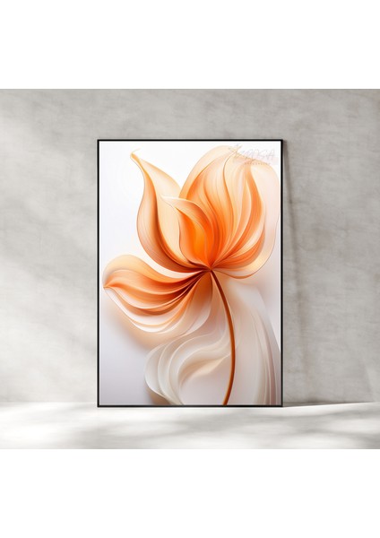 Metal Çerçeveli Gerçek Camlı Tablo, Dijital Baskı, Balkabağı Rengi Çiçek Temalı Tablo, Salon, Oturma Odası Ofis Tablo