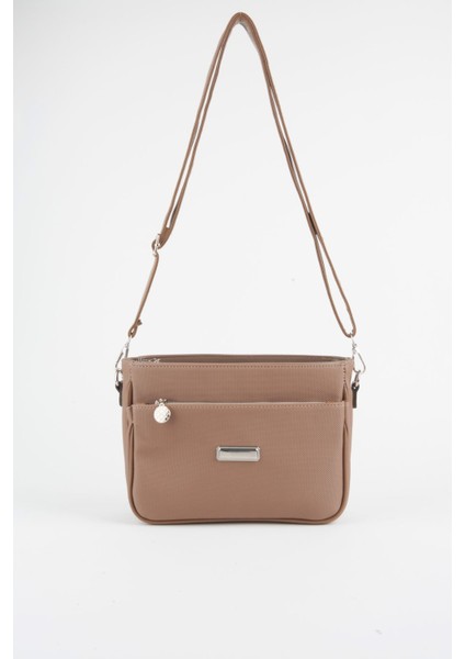 Kadın Zambak Koyu Vizon 3 Bölmeli Astarlı Lacost Deri Fermuar Kapama El Kol ve Omuz Çantası