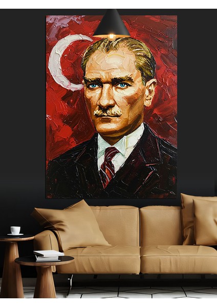 Kırmızı Fonlu Yağlıboya Mustafa Kemal Atatürk Dekoratif Kanvas - Mdf Ahşap Tablo modelleri