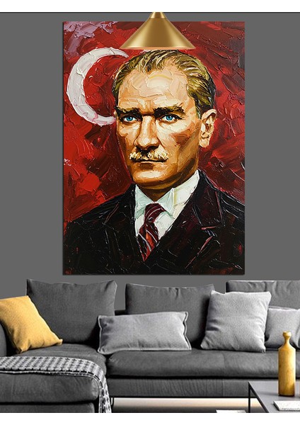 Kırmızı Fonlu Yağlıboya Mustafa Kemal Atatürk Dekoratif Kanvas - Mdf Ahşap Tablo fırsatları