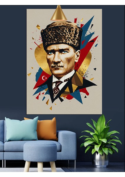 Geometrik Desenli Mustafa Kemal Atatürk Dekoratif Kanvas - Mdf Ahşap Tablo modelleri