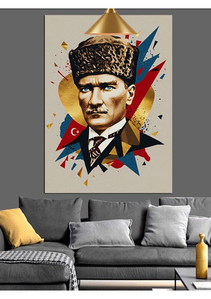 Geometrik Desenli Mustafa Kemal Atatürk Dekoratif Kanvas - Mdf Ahşap Tablo indirimleri