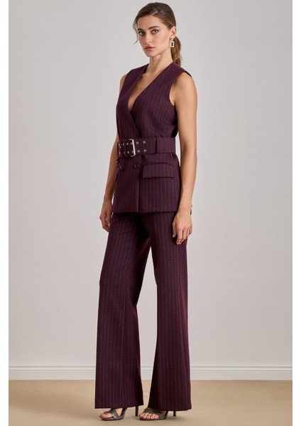 Ofis Tarzı Bordo Örme Yelek