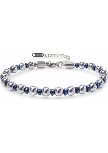 Mestore Gümüş ve Mavi Renkli Hematit Ayaranabilir Çelik Zincir Bileklik 31682B10D8