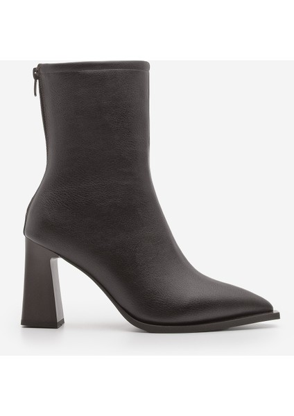 Kadın Topuklu Bot Sivri Burun Arkadan Fermuarlı Kalın Ökçe Kikas Kahve modelleri