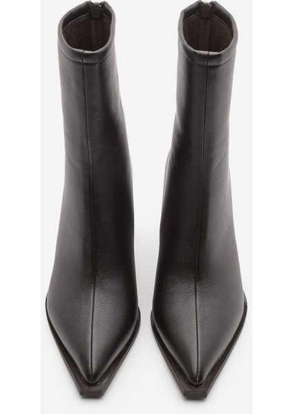 Kadın Topuklu Bot Sivri Burun Arkadan Fermuarlı Kalın Ökçe Kikas Kahve