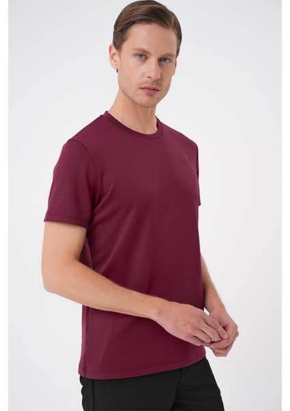 Comfort Fit Bisiklet Yaka Esnek Pamuk Casuel Bordo Tişört Ts 885 fiyatları