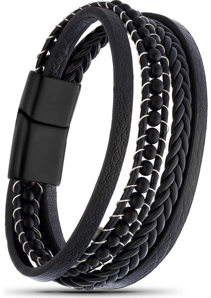 Mestore Mat Oniks Doğaltaş ve Deri Bileklik 31682B9D14