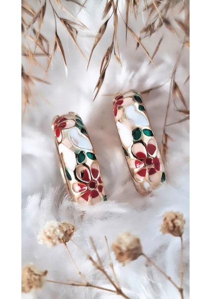 Renkli Saten Mineli Pirinç Kaplama Zamak Küpe