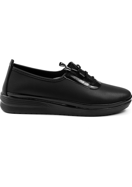 Kadın Siyah Rugan Detaylı Ortopedik Anne Ayakkabısı - Rahat Kaymaz Taban, Bağcıklı Günlük Yürüyüş Ayakkabısı fırsatları