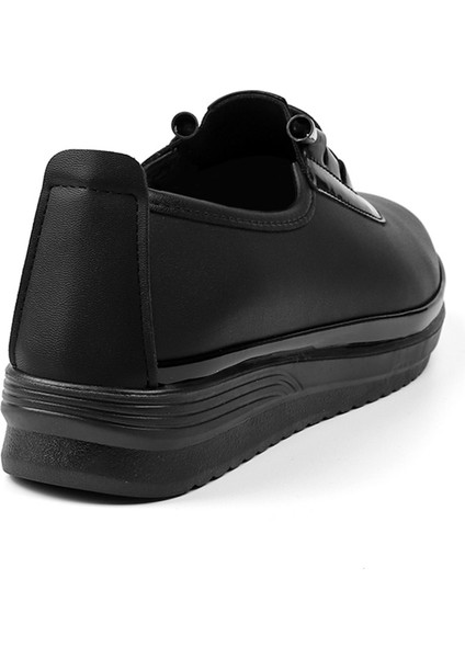 Kadın Siyah Rugan Detaylı Ortopedik Anne Ayakkabısı - Rahat Kaymaz Taban, Bağcıklı Günlük Yürüyüş Ayakkabısı indirimleri