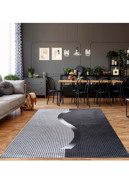 Kadife Dokulu, Lastikli, Sünger Apreli, Kaymaz Taban, Yıkanabilir Modern Desenlerde Halı Örtüsü - 9 M2