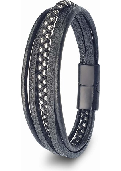 Mestore Beyaz Hematit ve Çoklu Deri Bileklik 31684B3D1