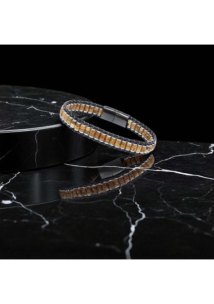 Mestore Odun Jasper & Hematit Çelik Örgülü Deri Bileklik 31682B22D8 fiyatları