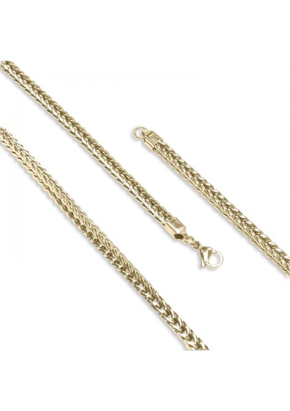 Mestore Köşeli Kral Bakla Örgülü Çelik Kolye 4mm 3168CEK025