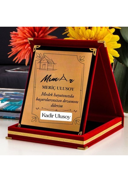 Mimar Temalı Kişiye Özel Plaket - Kadife Kutulu