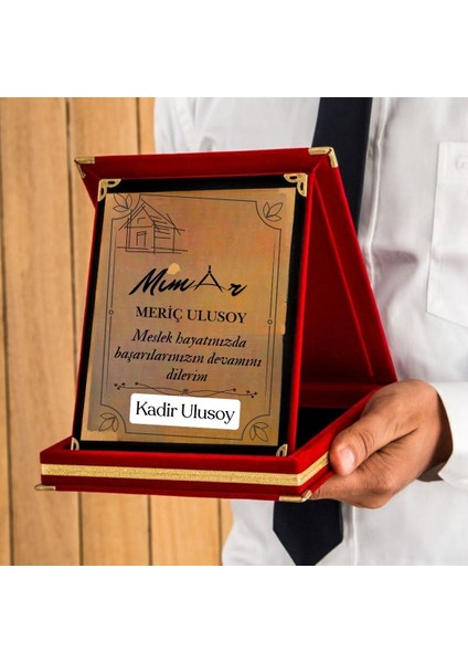 Mimar Temalı Kişiye Özel Plaket - Kadife Kutulu fiyatları