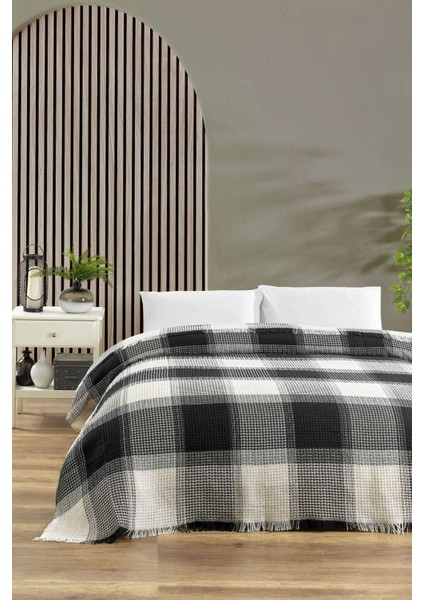 Çift Kişilik Yatak Pikesi Ekose Siyah 200 x 230 cm