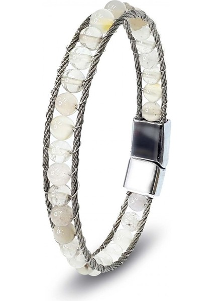 Mestore Çelik Halat ve Ay Taşı Doğaltaş Bileklik 31682B2DH12