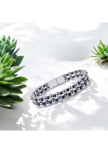 Mestore Çift Gümüş ve Mavi Renk Hematit Çelik Bileklik 31682B20D3 fiyatları