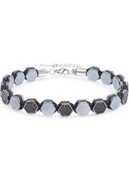 Mestore Zirkon Taşlı Ayarlanabilir Hematit Çelik Bileklik 31682B16D1