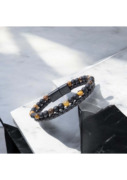 Mestore Kaplan Gözü ve Oniks Doğaltaş Deri Çelik Bileklik 31682B7D29 modelleri