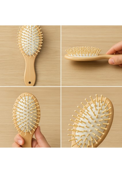 Bambu Uçlu Fırça Ahşap Saç Fırçası - Bambu Dişli Şaç Fırçası