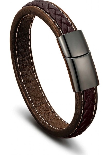Mestore Kahve & Kahve Saç Örgülü Deri ve Çelik Bileklik 31683B8D1