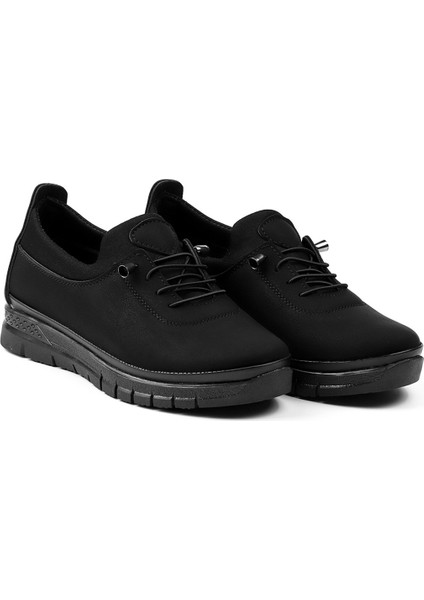 Kadın Siyah Süet Ortopedik Anne Ayakkabısı - Rahat Kaymaz Taban, Bağcıklı Günlük Yürüyüş Ayakkabısı