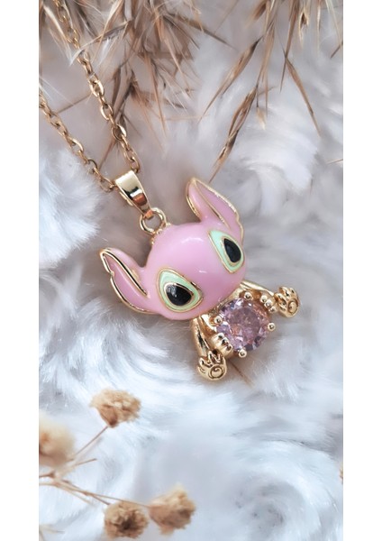 Renkli Mineli Lilo Stitch Çelik Kolye
