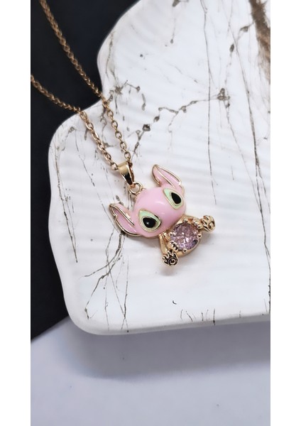 Renkli Mineli Lilo Stitch Çelik Kolye modelleri