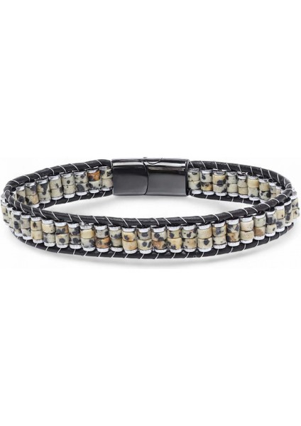 Mestore Dalmaçya Jasper & Hematit Çelik Örgülü Deri Bileklik 31682B22D3