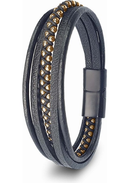 Mestore Sarı Hematit ve Çoklu Deri Bileklik 31684B3D2