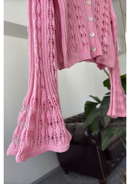 Ajurlu V Yaka Premium Hırka- Pembe fiyatları