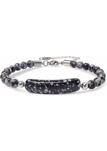 Mestore Snowy Obsidian Doğaltaş Çelik Halat ve Çelik Klipsli Bileklik 31682B19D2