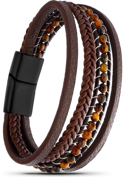 Mestore Kaplan Gözü Doğaltaş ve Deri Bileklik 31682B9D12