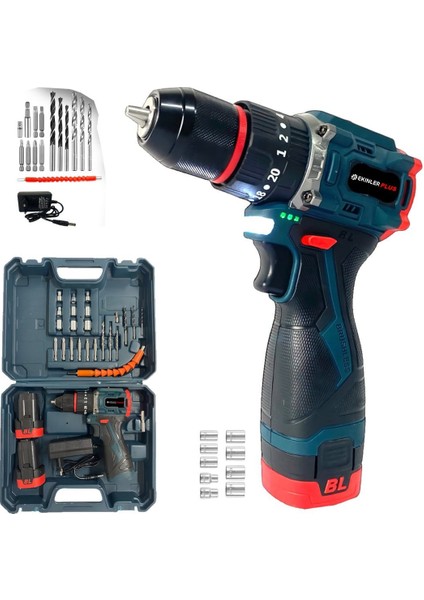 Yeni Akülü Kömürsüz Armut Batarya Vidalama Matkap Seti Çantalı 16V 2AH EEA462