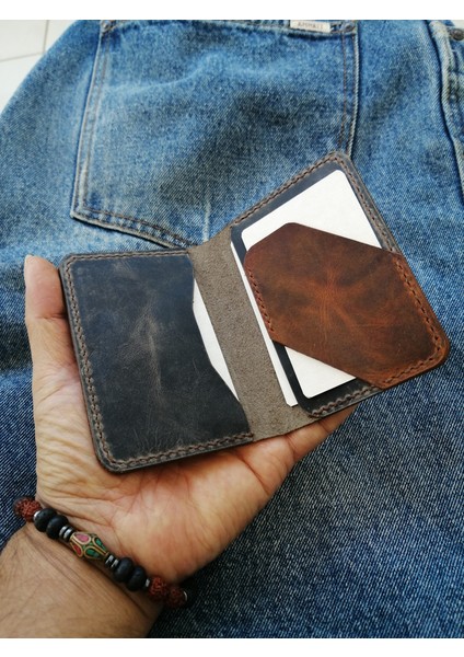 Hakiki Deri Kartlık Minimalist El Yapımı Kartlık Gri Kahverengi MK59GC fırsatları