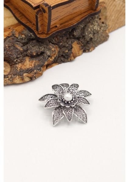 Sedef Taşlı Lotus Model Telkari Gümüş Kadın Broş 201024509