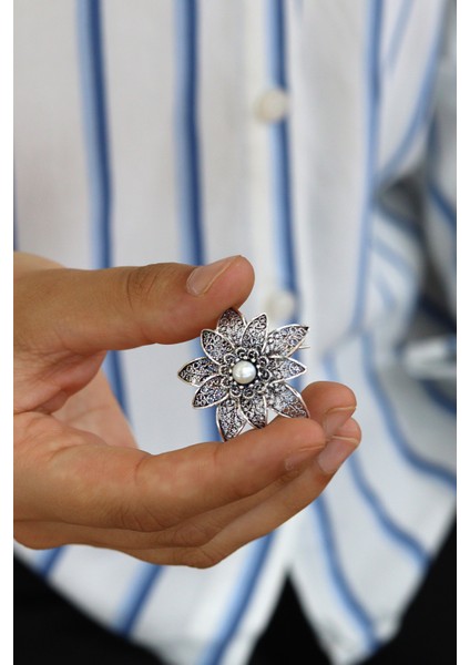 Sedef Taşlı Lotus Model Telkari Gümüş Kadın Broş 201024509 fiyatları